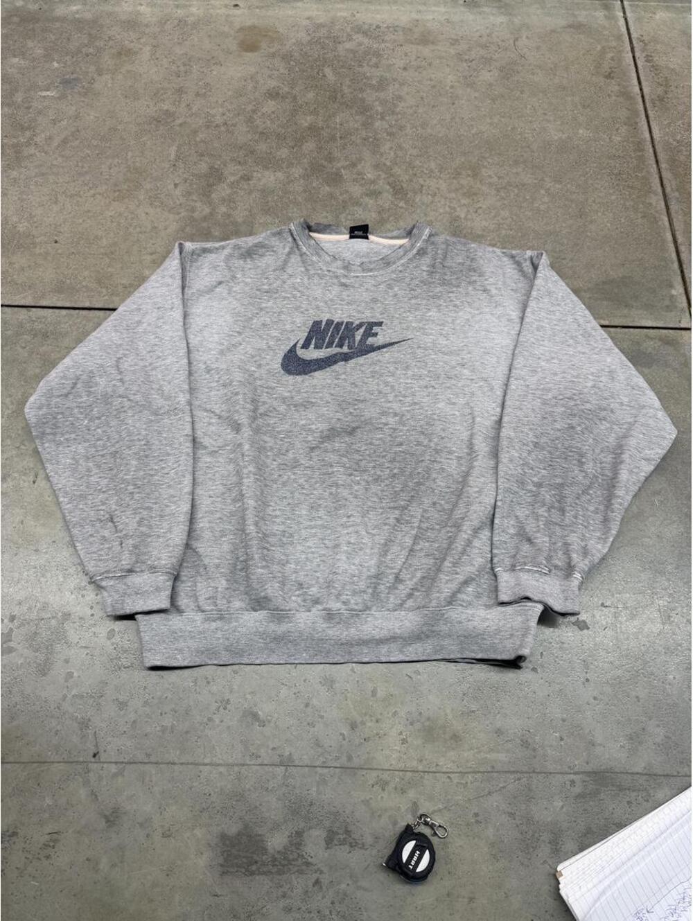vintage nike grey and navy big swoosh crewneck size xxl